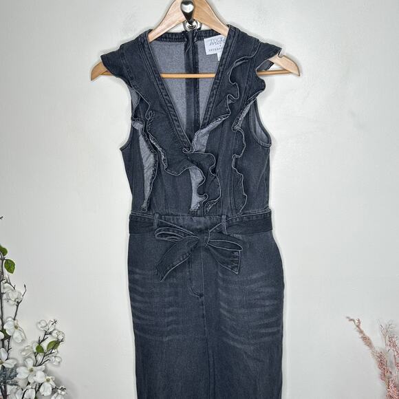 ANTHROPOLOGIE x MARE MARE Alena Ruffled Denim Jumpsuit Gray Black Sz S {H43} - Picture 2 of 7